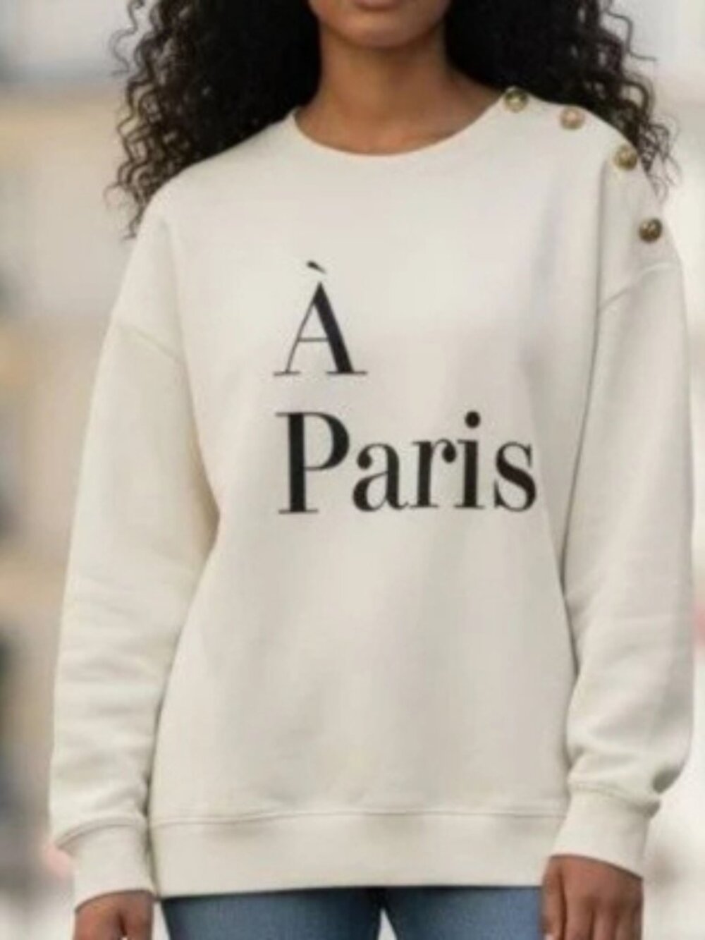 H&M Monogrammed "A Paris" Long Sleeve Sweatshirt Black on Cream Size Medium
